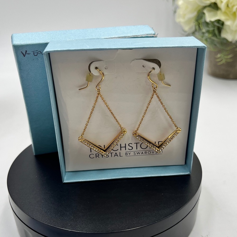 Touchstone‎ Crystal by Swarovski Chevron V Shaped Chain Drop Dangle Earrings New